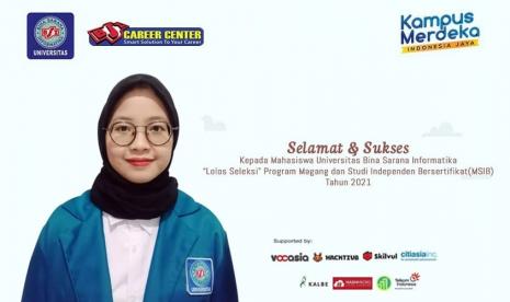 Sebanyak 22 mahasiswa dari Fakultas FTI (Fakultas Teknologi dan Informasi) dan FEB (Fakultas Ekonomi dan Bisnis) Universitas Bina Sarana Informatika (BSI) berhasil lolos seleksi magang di program Magang dan Studi Independen Bersertifikat (MSIB) Kampus Merdeka 2021.