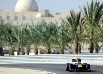 Sebastian Vette dari Tim Red Bull melintas di sirkuit Shakir, Bahrain