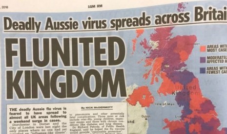 Sebuah tabloid di Inggris memperingatkan flu asal Australia yang mematikan.