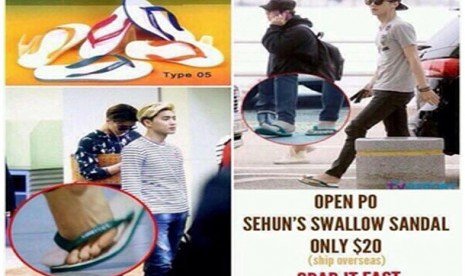 Sehun dari boyband Korea, EXO sedang memakai sandal jepit Swallow