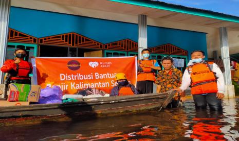 Ilustrasi banjir di Jalan Veteran, Banjarmasin, Kalimantan Selatan.