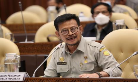 Menteri Pertanian (Mentan) Syahrul Yasin Limpo menjawab pertanyaan anggota Komisi IV DPR terkait food estate di Kalimantan Tengah