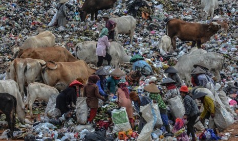 Sejumlah pemulung memungut sampah plastik di Tempat Pembuangan Akhir (TPA) sampah Kampung Ciangir, Kota Tasikmalaya, Jawa Barat, Selasa (12/8/2019).