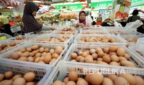 Sejumlah pengunjung memilih telur ayam di sebuah supermarket (ilustrasi)