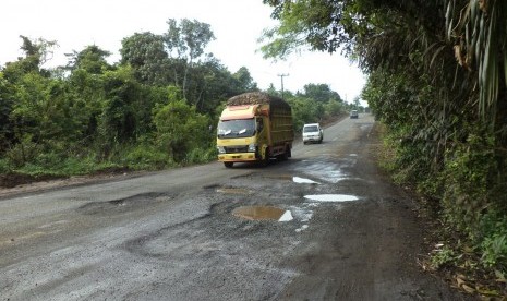 Sejumlah ruas jalan lintas timur (Jalintim) Sumatra wilayah Provinsi Lampung yang menghubungkan Kota Palembang, Sumatra Selatan (Sumsel), banyak berlubang.