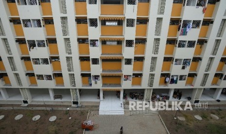 Rusun Rawa Bebek, Jakarta Timur menjadi hunian  warga Jakarta yang tergusur dari beberapa wilayah di Jakarta Kamis (6/10). 