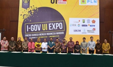 Sekjen Kemendes PDTT Anwar Sanusi menjadi pembicara dalam Industry-Government UI Expo 2018 di Balairung UI, Depok, Rabu (31/10).