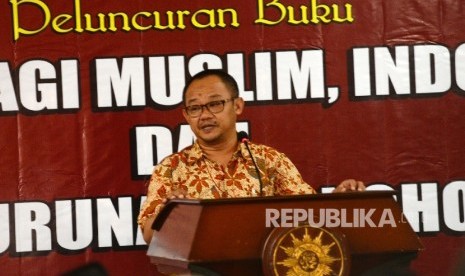 Sekretaris Umum Muhammadiyah Abdul Mu’ti berpidato saat peluncuran buku 