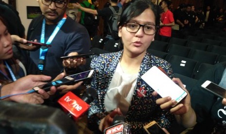 Sekjen PSSI, Ratu Tisha Destria dalam acara Launching Shopee Liga 1 2019, di Senayan City, Jakarta Selatan, Senin (13/5).