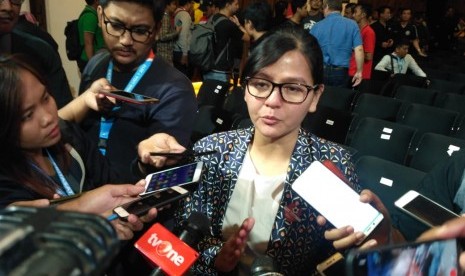 Sekjen PSSI, Ratu Tisha Destria dalam acara Launching Shopee Liga 1 2019, di Senayan City, Jakarta Selatan, Senin (13/5).