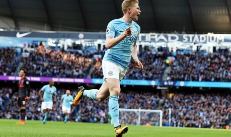 Selebrasi playmaker Manchester City, Kevin De Bruyne.