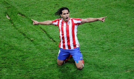 Selebrasi Radamel Falcao saat membobol gawang Bilbao di Final Liga Eropa 