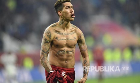 Selebrasi Roberto Firmino pada laga fina FIFA Club World Cup 2019  antara Liverpool FC melawan CR Flamengo, di Doha, Qatar, Sabtu (21/12) dini hari 