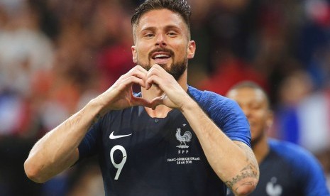 Selebrasi Olivier Giroud setelah mencetak gol untuk Prancis. (ilutstrasi)