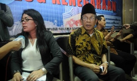 Senator AM Fatwa dalam diskusi bertema 'Ahok vs DPRD Jakarta' di kompleks Parlemen Senayan, Jakarta, Rabu (4/3).