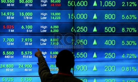 Seorang karyawan mengamati pergerakan Indeks harga saham gabungan (IHSG) pada layar elektronik di gedung Bursa Efek Indonesia. 