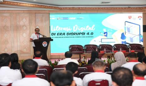 Sesmenpora Gatot S Dewa Broto membuka Workshop Literasi Digital di Wisma Menpora Senayan, Jakarta Pusat, Kamis (5/3).