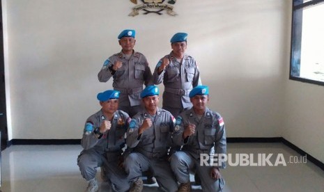 Setelah bertugas 14 bulan di Darfur Sudan lima personel Polisi PBB dari Polda DIY kembali ke Mapolda DIY, Kamis (31/3).