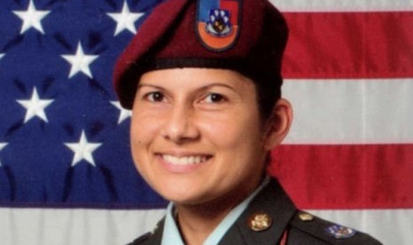 Sgt. 1st Class Naida Hosan is shown in this undated US Army photo provided by Sgt. Nova. With her family name emblazoned on her uniform, the sergeant says she was routinely the target of derogatory remarks from other soldiers who mistakenly assumed she is 