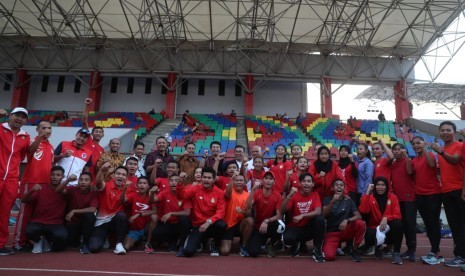 Situasi pemusatan latihan atlet kontingen Indonesia jelang ASEAN School Games di Semarang, Selasa (9/7). 