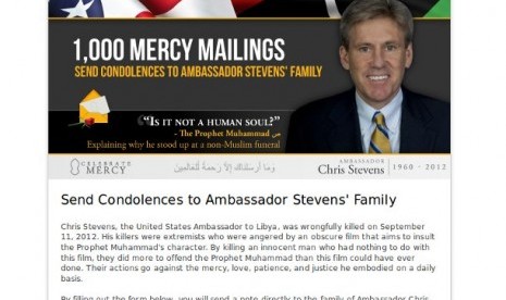 Situs fasilitas pengiriman pesan duka cita untuk keluarga Duta Besar AS di Libya yang terbunuh, Chris Stevens