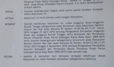 SK Kemenkumham terkait kepengurusan Partai Golkar