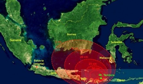 Skema radius letusan Gunung Tambora pada 1815 silam.