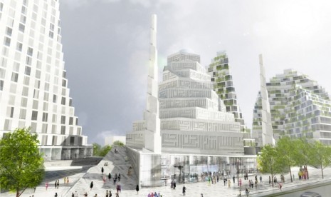 Sketsa komputer rencana desain masjid agung di Denmark