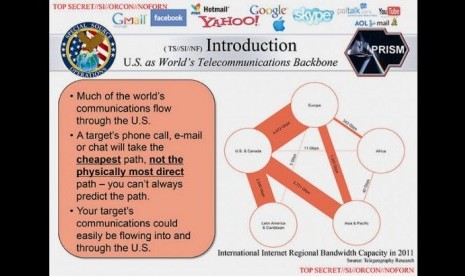 Slide ke-2 presentasi mengenai program PRISM, operasi intelijen mata-mata internet NSA, yang diserahkan Edward Snowden kepada Washington Post dan Guardian