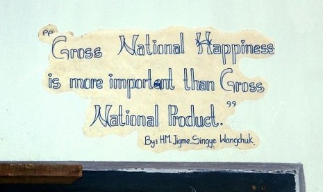 Slogan about Gross National Happiness at School of Traditional Arts, Thimphu, Bhutan (file photo)