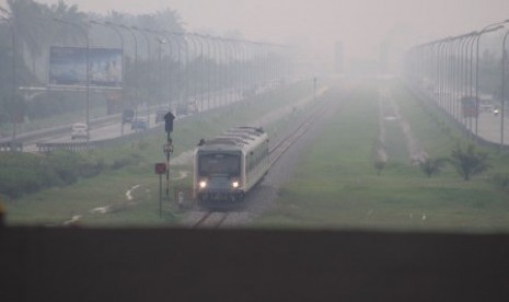 Smoke from forest fire in Riau limits the visibility in Kualanamu Airport, Deli Serdang, North Sumatra.