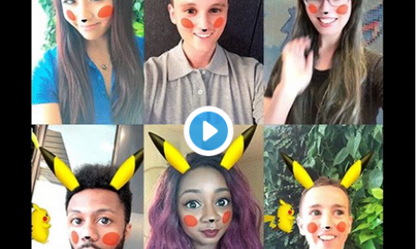 snapchat dengan filter pikachu