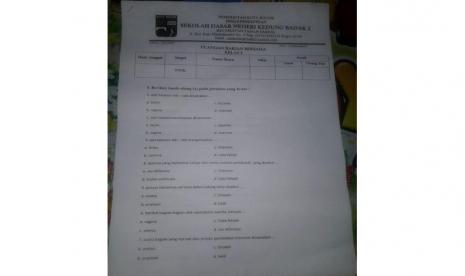 Soal ujian PJOK siswa kelas 5 SDN Kedung Badak 2, Kota Bogor tersebar di kalangan orang tua siswa dan media sosial. Soal-soal ujian mengenai Cara Menjaga Kebersihan Alat Reproduksi ini dinilai terlalu vulgar. 