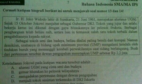 Soal UN yang berisi Joko Widodo