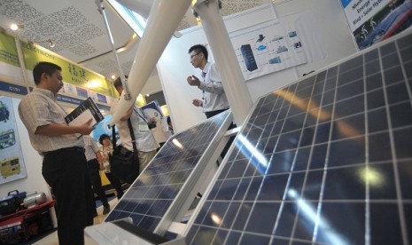 Solar panel is on display at an exhibition. (illustration)  