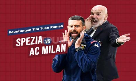 Pelatih Spezia Thiago Motta vs pelatih AC Milan Stefano Pioli (kanan).