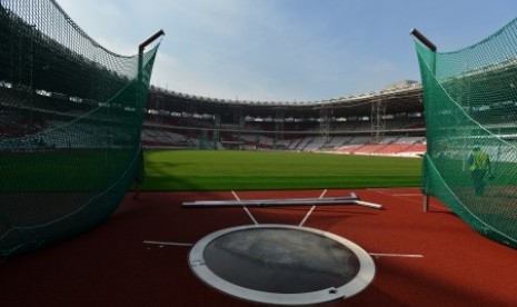 Stadion Utama Gelora Bung Karno, Senayan, Jakarta, yang sedang direnovasi. 