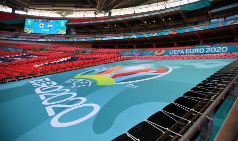 Stadion Wembley di London, Inggris, yang akan menjadi lokasi pertemuan Inggris melawan Kroasia pada pertandingan babak penyisihan Piala Eropa atau EURO 2020, Ahad (13/6) malam. 