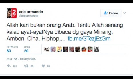 Status Ade Armando yang mengundang kontroversi.