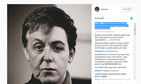 Status Instagram El Jallaludin Rumi tentang Paul McCartney.