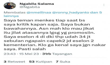 Status pejabat Dinkes DKI, Ngabila Salama yang pamer gaji per bulan viral di medsos.