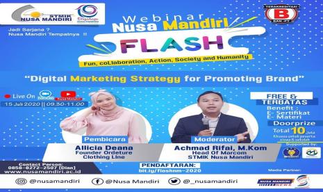 STMIK Nusa Mandiri akan menggelar webinar FLASH, Rabu (15/7).