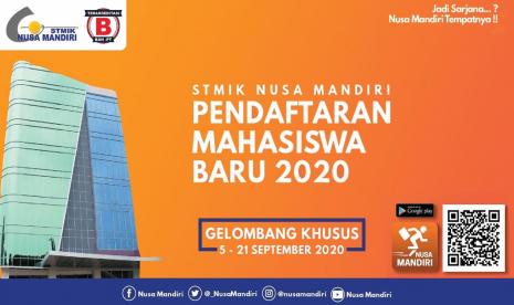 STMIK Nusa Mandiri membuka pendaftaran Penerimaan Mahasiswa Baru (PMB) gelombang khusus, 5-21 September 2020.