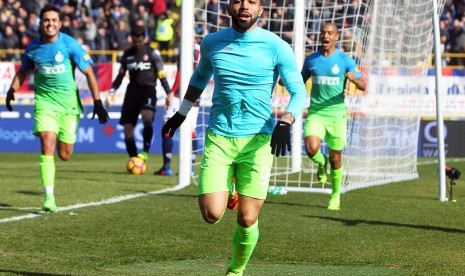 Striker Inter Milan, Gabriel Barbosa seusai mencetak gol ke gawang Bologna pada laga Serie A di Renato Dall'Ara pada akhir pekan lalu.