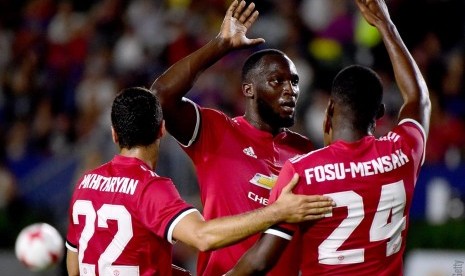 Striker Manchester United, Romelu Lukaku pada laga debutnya melawan LA Galaxy, di Los Angeles, Sabtu (15/7).