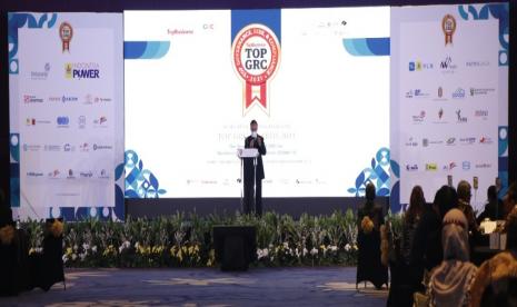 Suasana acara Puncak TOP GRC Awards 2021 yang digelar di Jakarta, Kamis (7/10).