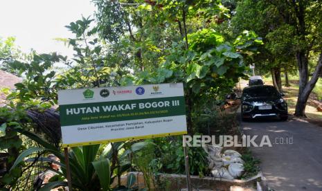 Suasana area lokasi hutan wakaf di Desa Cibunian, Kecamatan Pamijahan, Kabupaten Bogor, Jawa Barat, Senin (2/10/2023). Republika bersama Purpose dan Yayasan Hutan Wakaf melakukan penandatanganan MoU terkait pengembangan riset hutan wakaf sebagai upaya mendorong antusias masyarakat tentang manfaat hutan wakaf. Dalam kerjasama ini Republika menyerahkan dana sebesar 7500 dolar AS atau sekitar Rp115 juta untuk program hutan wakaf yang difokuskan ke ranah transformasi digital dan penguatan program.