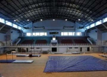 Suasana arena cabang olah raga senam Sea Games XXVI di Kompleks Olah Raga Jakabaring, Palembang, Selasa (18/10).