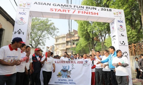 Suasana Asian Games 2018 OCA Fun Run yang berlangsung Selasa (10/4) di Nepal.