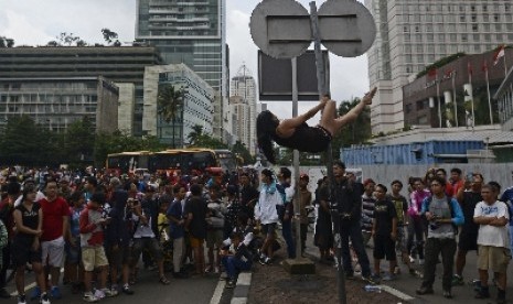 Suasana di Bundaran HI, Jakarta, Ahad (18/1).